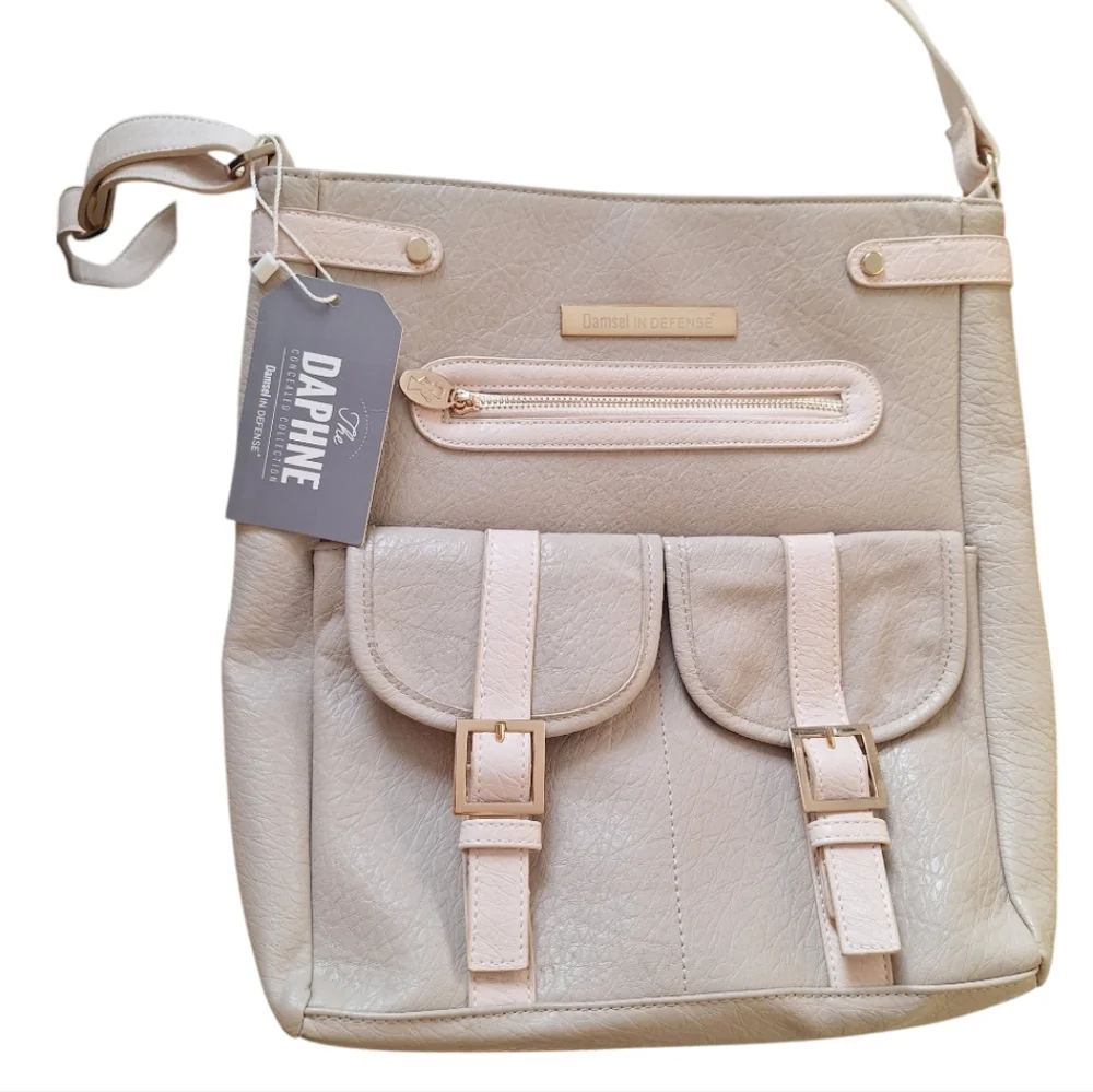Damsel in Defense Concealment Jemma Bag in Taupe with Pink Interior NWT